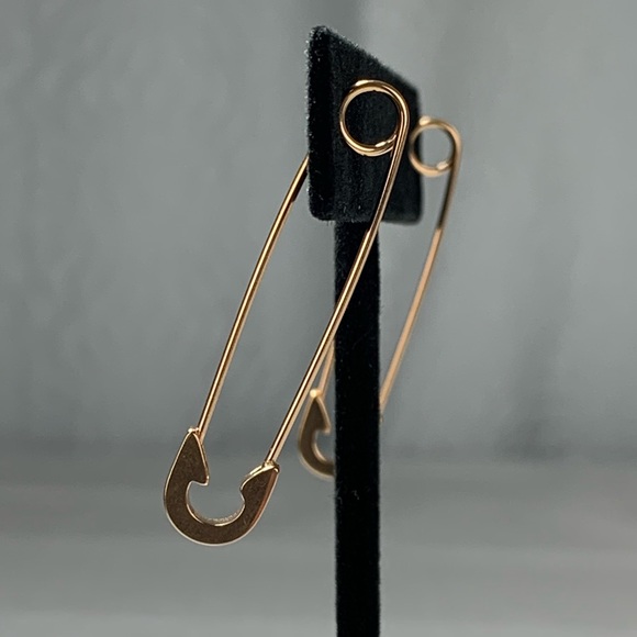 Rose Gold Stainless Steel Safety Pin Earrings - Picture 2 of 3